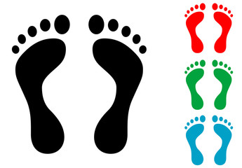 Icono plano huellas de pies varios colores