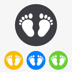Icono plano pies de bebé en círculo varios colores