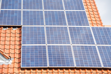 close up on Solar panel on a red roof
