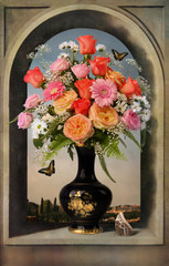 Obrazy na Szkle  Martwa natura, wazon kwiaty bukiet kwiatowy, świeża piękna przyroda