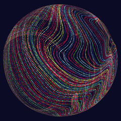 Three-dimensional sphere composed of multicolored curves, abstract graphics.