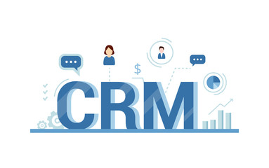 Obraz premium Organization of data on work with clients, CRM concept. Customer Relationship Management vector illustration.