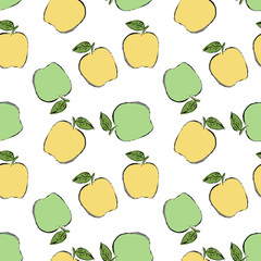 Seamless pattern with abstract cute apples. Vector illustration, sketch 