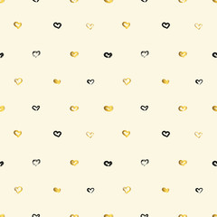 Seamless pattern with little black and golden hand drawn hearts. Vector illustration