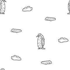 Seamless black and white kids tribal vector pattern with penguins and ice floes.