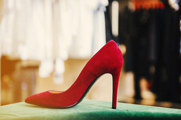 Red shoes in a boutique store