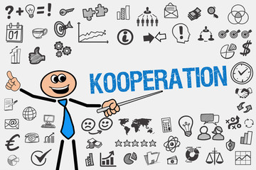 Kooperation / Mann mit Symbole