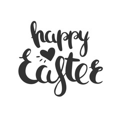 Happy Easter. Hand drawn vector lettering with Easter greetings isolated on white. 