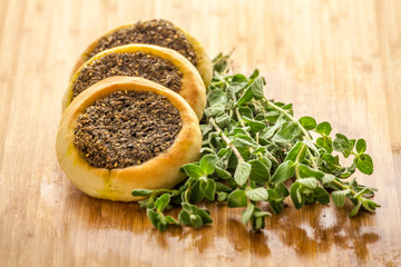 Zaatar mini pastries with fresh mint leaves