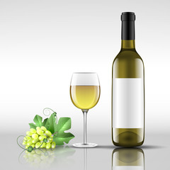 bottle of white wine with glass