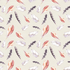Bird feathers. Repeating pattern. Vintage water color