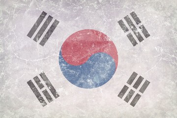 Vintage Republic of Korea (South Korea) flag pattern  on cracked concrete