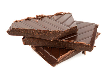 Dark chocolate on a white background