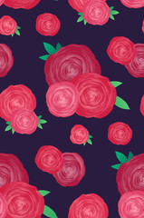Seamless texture with roses on a dark background. Vector pattern for design of fabrics, wrapping paper and your creativity