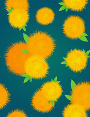 Seamless texture with yellow dandelions on a dark background. Vector pattern for design of fabrics, wrapping paper and your creativity