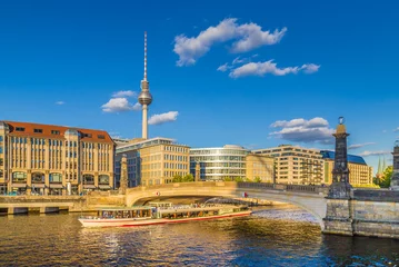 Foto op Canvas Berlin city center with ship on Spree river at sunset in summer, Germany © JFL Photography