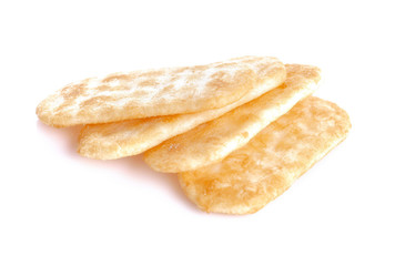 Japanese rice crackers on a white background