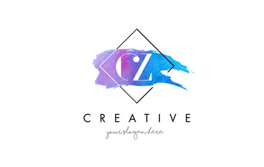 CZ Artistic Watercolor Letter Brush Logo. - obrazy, fototapety, plakaty