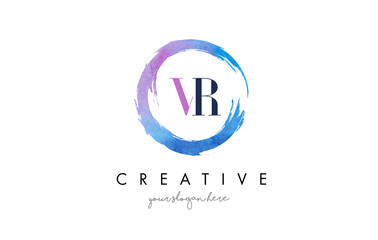 VR Letter Logo Circular Purple Splash Brush Concept.