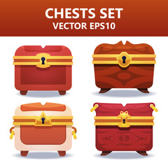 Colorful vector chests set. Assets set for game design and web application.