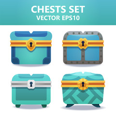 Colorful vector chests set. Assets set for game design and web application.