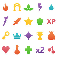 Colorful vector gaming icons set. Assets set for game design and web application.