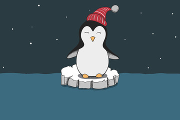cute penguin dressed in red hat