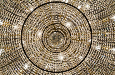 Closeup of big crystal chandelier in circle shape