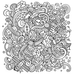 Cartoon hand-drawn doodles Space illustration