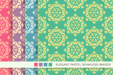 Seamless pastel background set vintage round flower