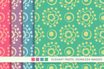 Seamless pastel background set round cross dot line flower