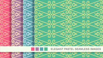 Seamless pastel background set curve spiral cross check frame