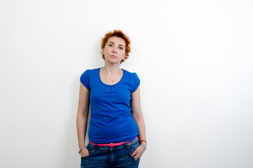 Fototapeta premium girl in a blue shirt
