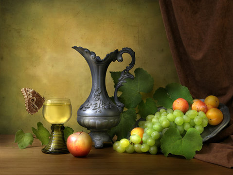 still life fruit colors classic Dutch style of painting wine