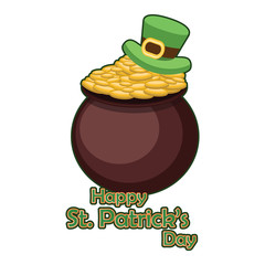 St. Patrick's day sign with pot of gold and leprechaun hat on top