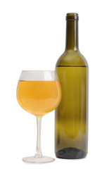 Glass and bottle wine on white background