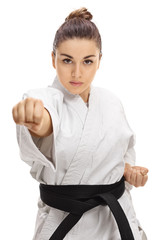 Girl in a kimono punching