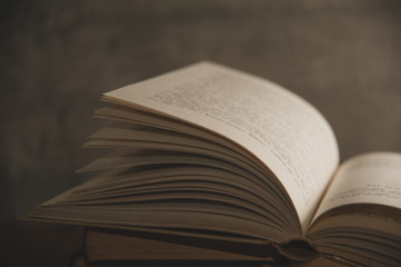opened old book - yellow pages on a gray background