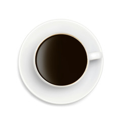 Black coffee in white cup isolated on white background