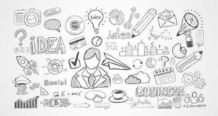 Hand drawn sketches and a lot of infographic design elements and mockups