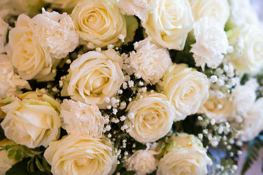 Closeup of white roses bouquet