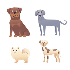 Different type of cartoon dogs. happy dog set vector illustration.