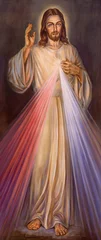 Gartenposter BERLIN, GERMANY, FEBRUARY - 15, 2017: The painting of traditional Divine Mercy of Jesus in church Rosenkranz Basilica by unknown artist of 20. cent.. © Renáta Sedmáková