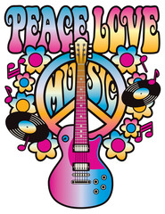 Peace-Love-Music in pink and blue.