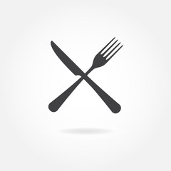 Fork and knife crossed icon. Vector illustration in flat style.