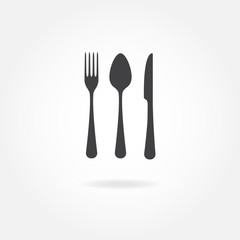 Spoon, fork and knife icon. Vector illustration in flat style.