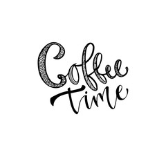 Modern vector lettering. Printable calligraphy phrase. Coffee time
