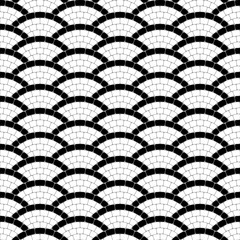 Black and white geometric wave pavement stone mosaic seamless pattern, vector background