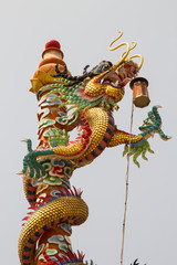 Chinese dragon on the pole in beautiful Chinese shrine.