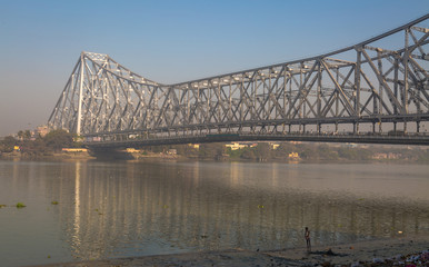 Historic Howrah bridge on river Hooghly at Kolkata, India.